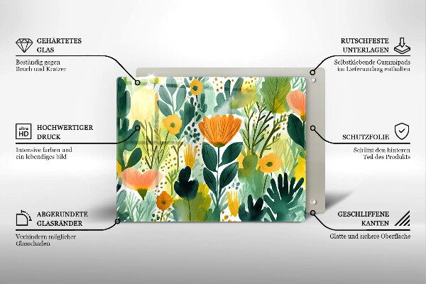 Sklenený kryt za sporák Maľované kvety