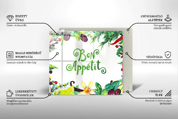 Kalené sklo za sporák Nápis Bon Appetit