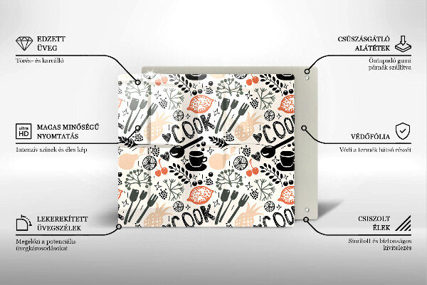 Sklo za varnú dosku Kreslený kuchynský motív