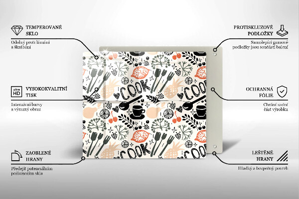 Sklo za varnú dosku Kreslený kuchynský motív