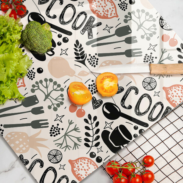 Sklo za varnú dosku Kreslený kuchynský motív