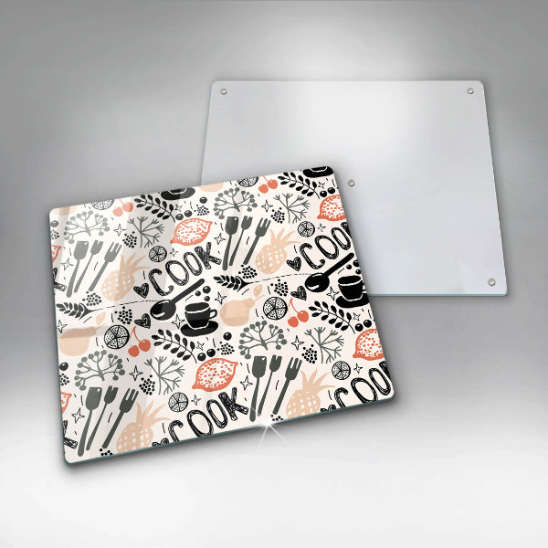 Sklo za varnú dosku Kreslený kuchynský motív