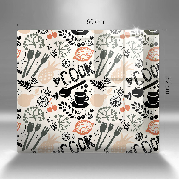 Sklo za varnú dosku Kreslený kuchynský motív