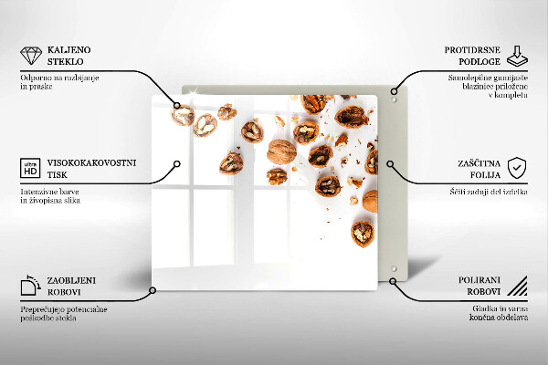 Sklenený kryt za sporák Orechy na bielom pozadí