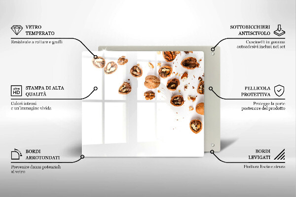 Sklenený kryt za sporák Orechy na bielom pozadí