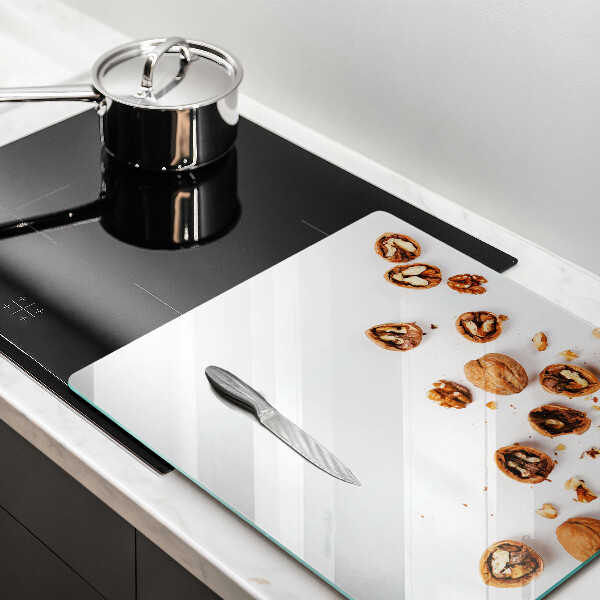 Sklenený kryt za sporák Orechy na bielom pozadí