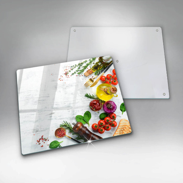 Sklenený kryt za sporák Zelenina a korenie