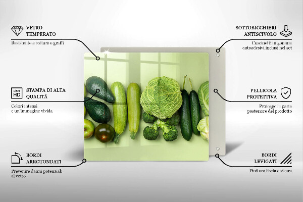 Sklenený kryt za sporák Zelené ovocie a zelenina