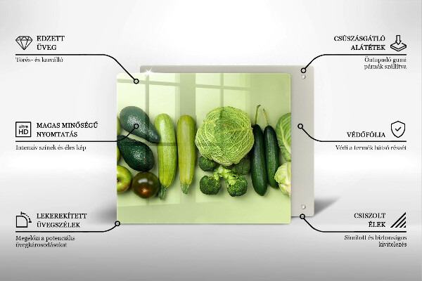 Sklenený kryt za sporák Zelené ovocie a zelenina