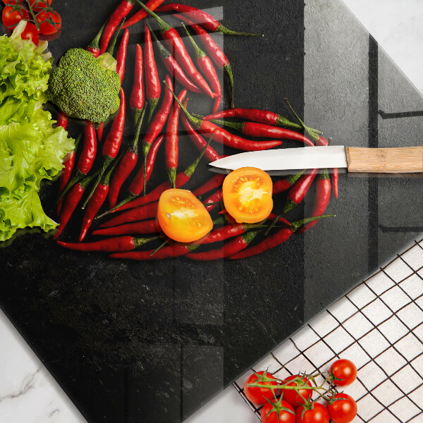 Kalené sklo za sporák Srdce z chilli papričky