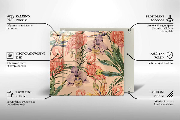 Kalené sklo za sporák Ilustrácie plameniakov