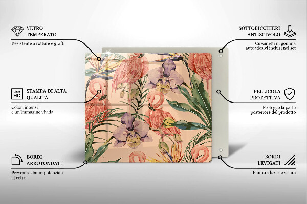 Kalené sklo za sporák Ilustrácie plameniakov