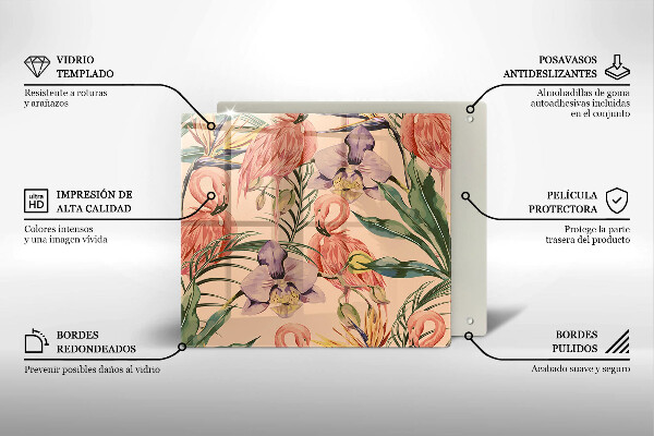 Kalené sklo za sporák Ilustrácie plameniakov