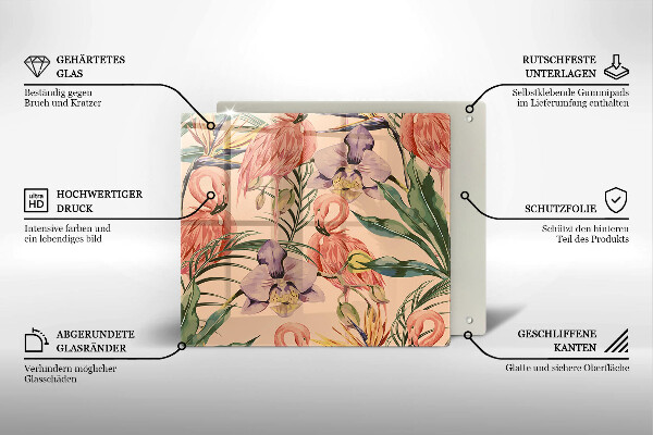 Kalené sklo za sporák Ilustrácie plameniakov