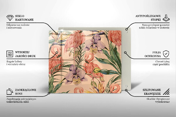 Kalené sklo za sporák Ilustrácie plameniakov