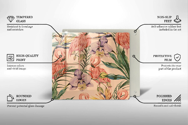 Kalené sklo za sporák Ilustrácie plameniakov