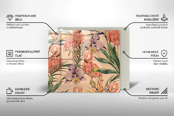 Kalené sklo za sporák Ilustrácie plameniakov