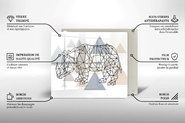 Sklo za varnú dosku Line art nosorožca
