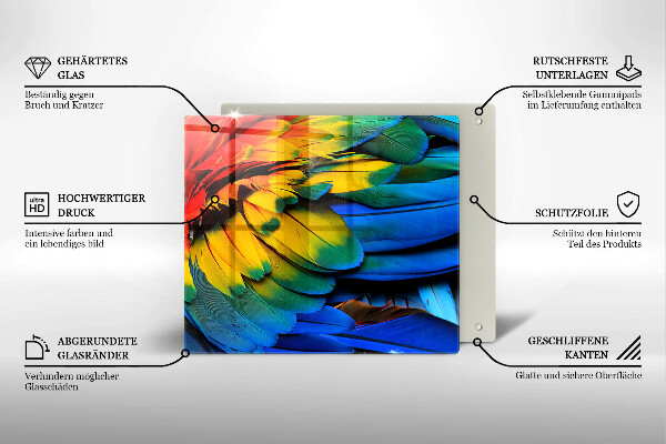 Kalené sklo za sporák Farebné papagájové perie
