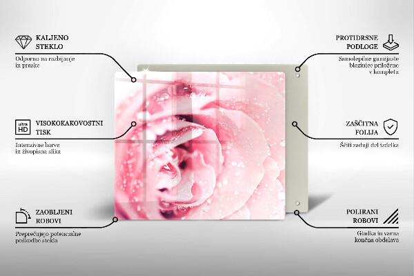 Kalené sklo za sporák Kvapky rosy a kvet ruže