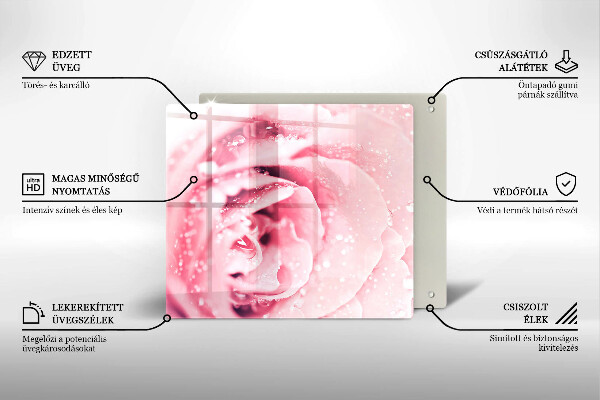 Kalené sklo za sporák Kvapky rosy a kvet ruže