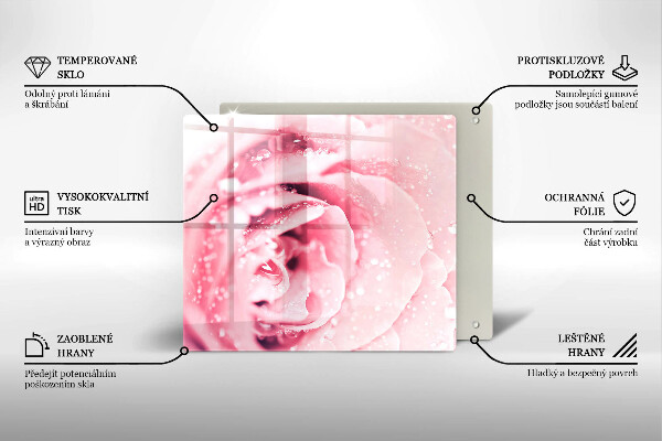 Kalené sklo za sporák Kvapky rosy a kvet ruže