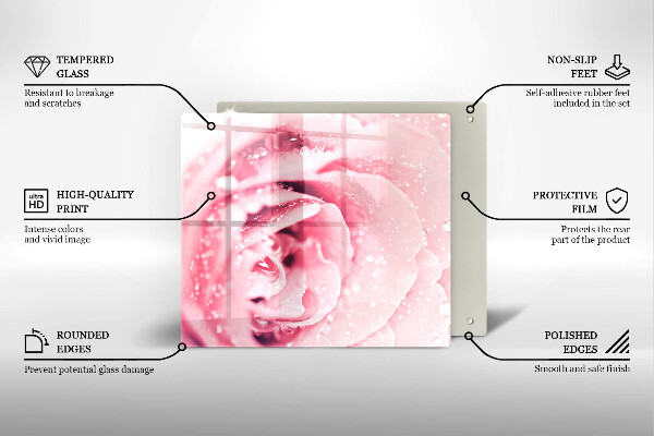 Kalené sklo za sporák Kvapky rosy a kvet ruže