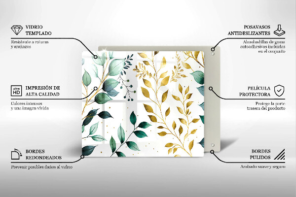 Krycia doska na sporák Zelené a zlaté listy