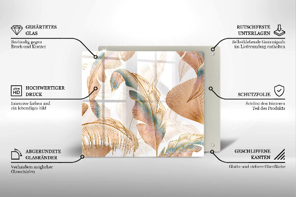 Sklo za varnú dosku Boho perie a listy