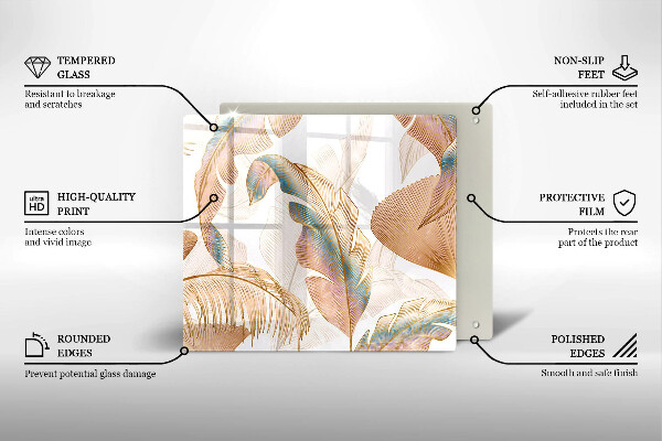 Sklo za varnú dosku Boho perie a listy