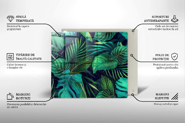 Kalené sklo za sporák Ilustrácia listov džungle