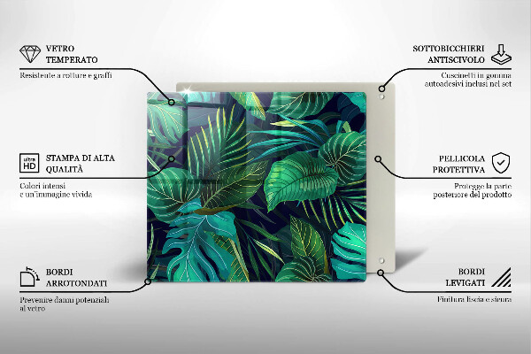 Kalené sklo za sporák Ilustrácia listov džungle