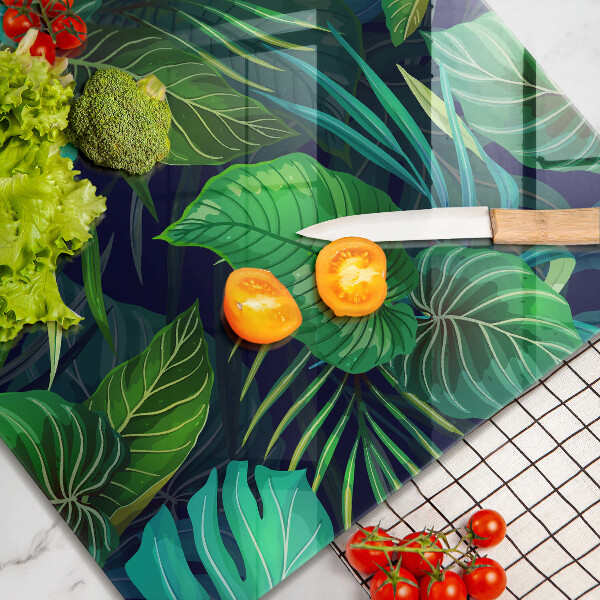 Kalené sklo za sporák Ilustrácia listov džungle