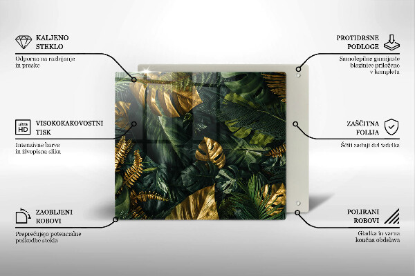 Kalené sklo za sporák Zlaté listy monstera