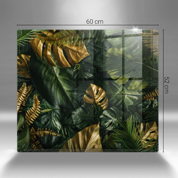 Kalené sklo za sporák Zlaté listy monstera