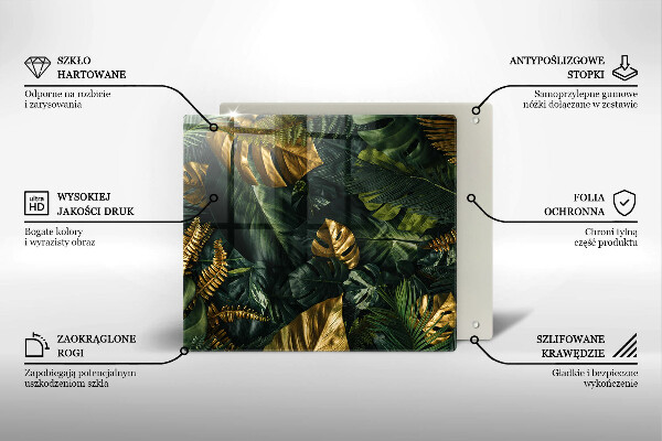 Kalené sklo za sporák Zlaté listy monstera