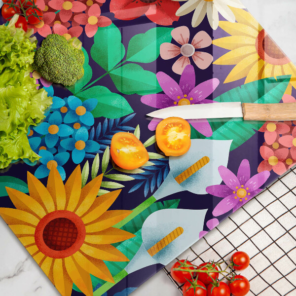 Sklo za varnú dosku Kvety lúka ilustrácie