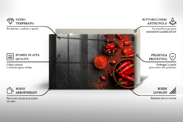 Kalené sklo za sporák Červené chilli papričky