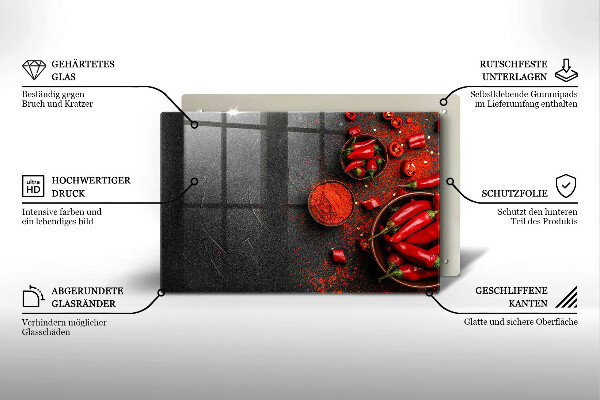 Kalené sklo za sporák Červené chilli papričky