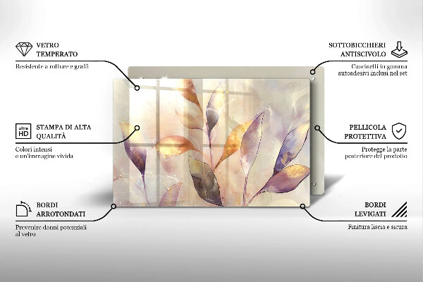 Kalené sklo za sporák Maľované boho listy