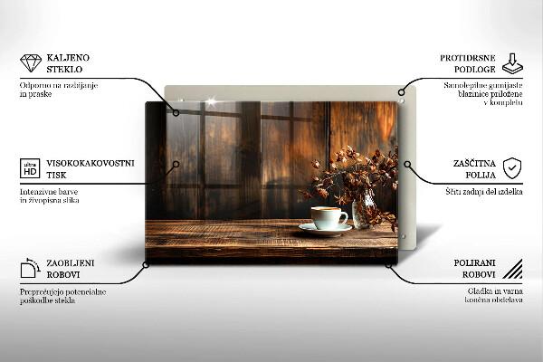 Krycia doska na sporák Šálka na kávu a drevo