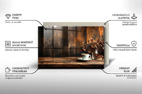 Krycia doska na sporák Šálka na kávu a drevo