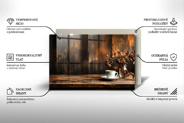 Krycia doska na sporák Šálka na kávu a drevo