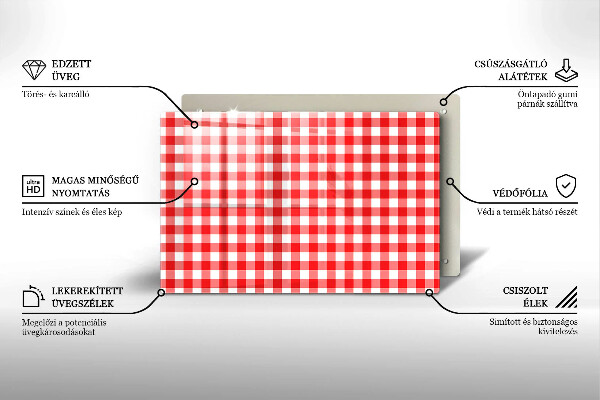 Sklo za varnú dosku Červeno-biely kockovaný vzor