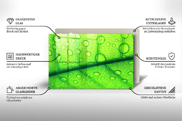 Sklenený kryt za sporák Detailný záber na list