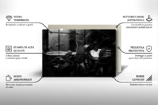 Tvrdené sklo za varnú dosku Čierne cestoviny Tagliatelle