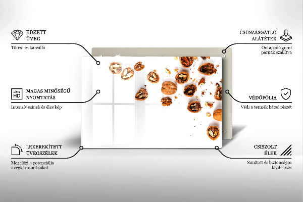 Tvrdené sklo za varnú dosku Orechy na bielom pozadí