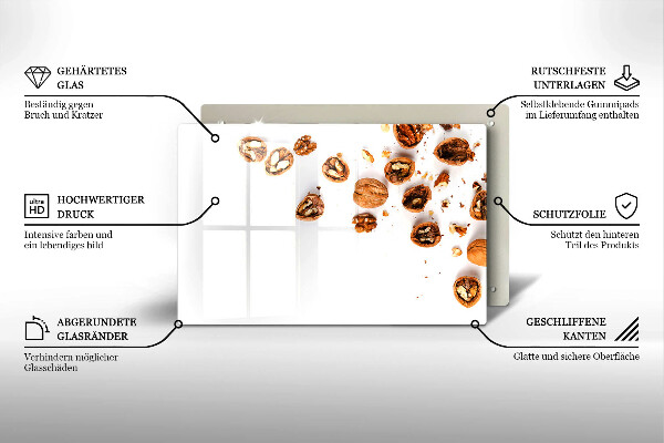 Tvrdené sklo za varnú dosku Orechy na bielom pozadí