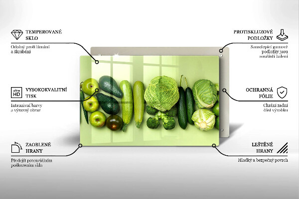 Tvrdené sklo za varnú dosku Zelené ovocie a zelenina