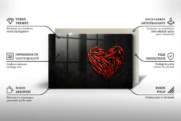 Kalené sklo za sporák Srdce z chilli papričky